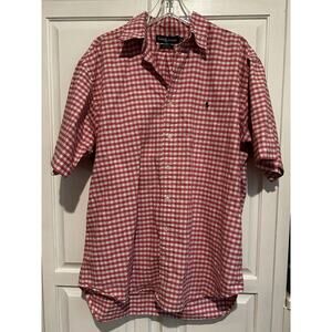 RALPH LAUREN Blake Short Sleeve Pink Plaid Button Down Size Large Casual Preppy